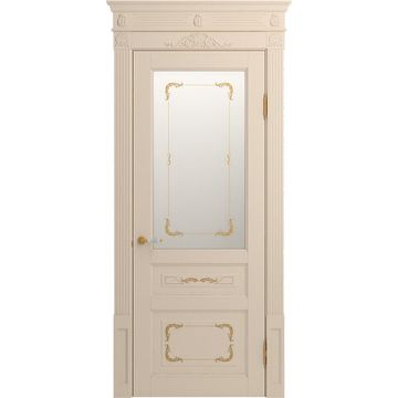 Межкомнатная дверь массив бука Viporte Бергамо Арт ваниль патина золото остеклённая