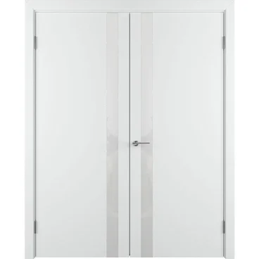 Двухстворчатая распашная дверь Флэт белая эмаль со стеклом