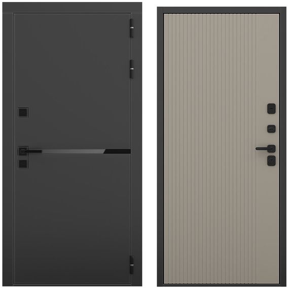 Входная дверь Горизонт чёрный кварц панель шторм варм грей