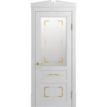 Межкомнатная дверь массив бука Viporte Бергамо Арт белая эмаль патина золото остеклённая