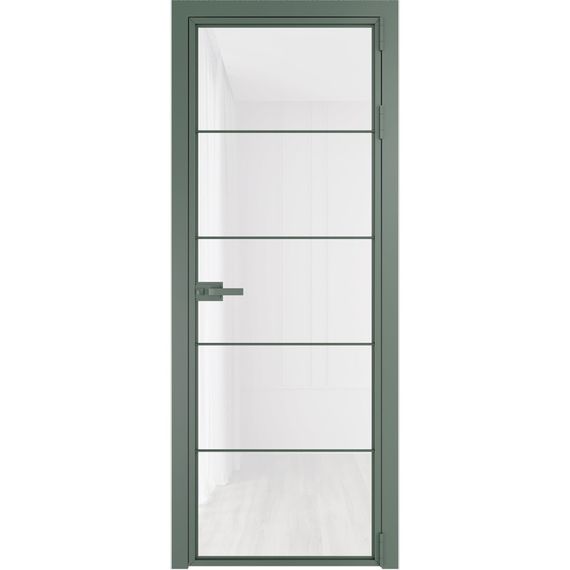 Алюминиевая межкомнатная дверь 5AX зелёный воск остеклённая