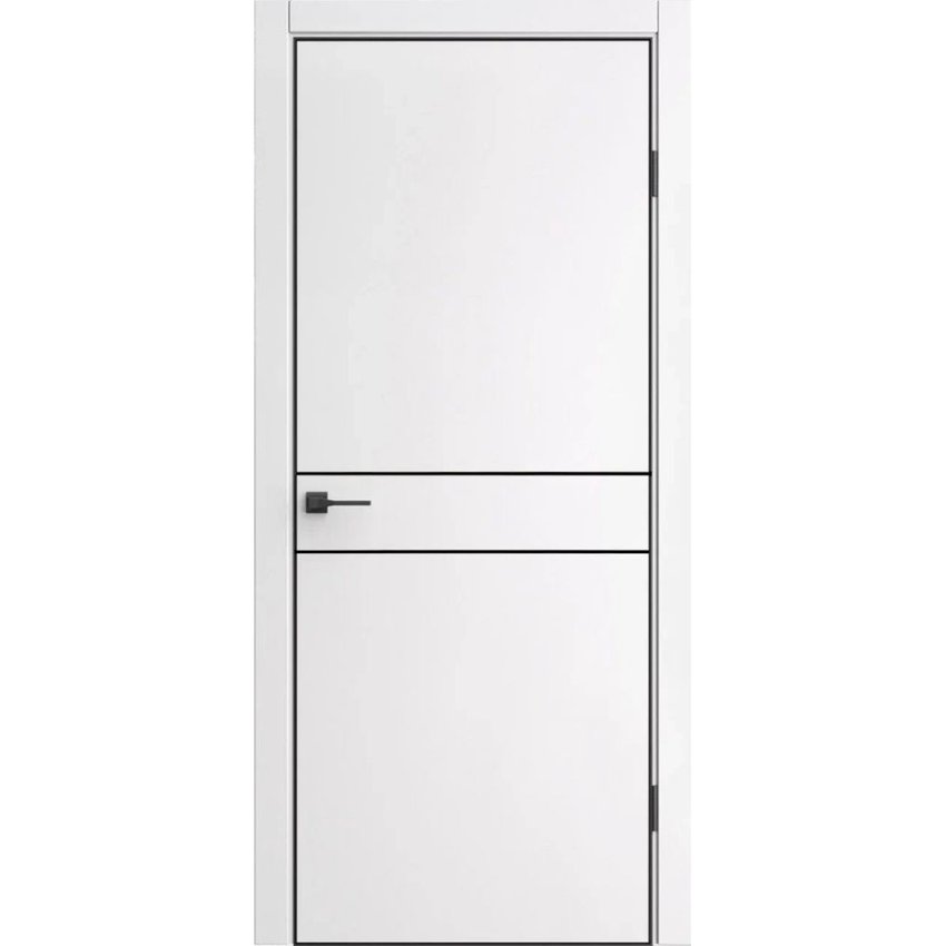 Межкомнатная дверь экошпон ДП-52 white pearl AL чёрная кромка глухая