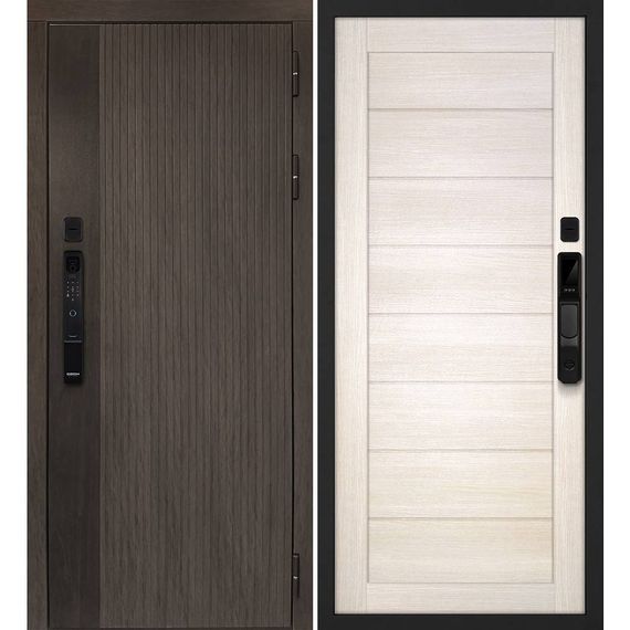 Входная дверь Вертикаль смарт дымчатый камень дуб морёный панель сборная сандал бежевый
