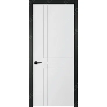 Межкомнатная белая дверь Геометрия 3 с чёрным наличником