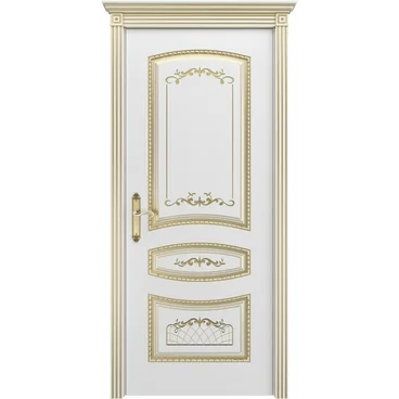 Межкомнатная дверь эмаль Соната В3 белая патина золото глухая