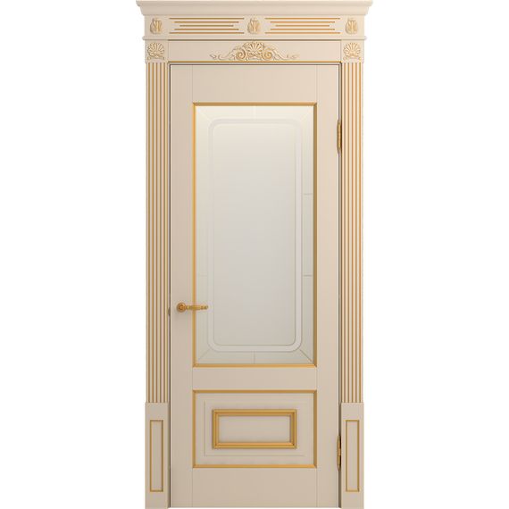 Межкомнатная дверь массив бука Viporte Неаполь ваниль патина золото остеклённая