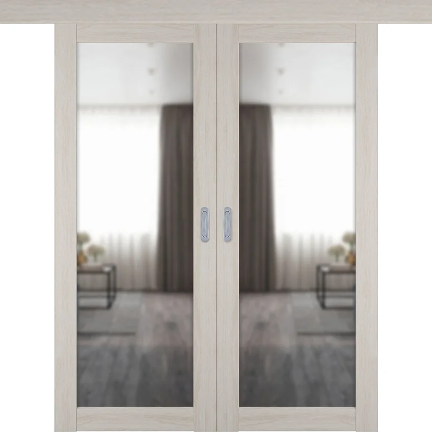 Фото двустворчатой двери купе 501.2 белёный дуб с зеркалом с одной стороны