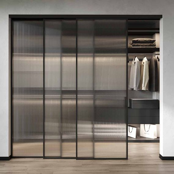 Алюминиевая стеклянная перегородка Каскад 1AG чёрный матовый стекло Мору тонированное