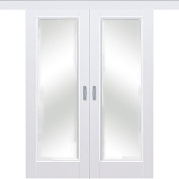 Раздвижная двустворчатая дверь Кобальт 42 магнолия остеклённая