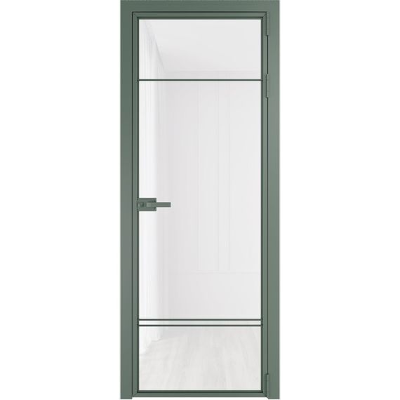 Алюминиевая межкомнатная дверь 4AX зелёный воск остеклённая