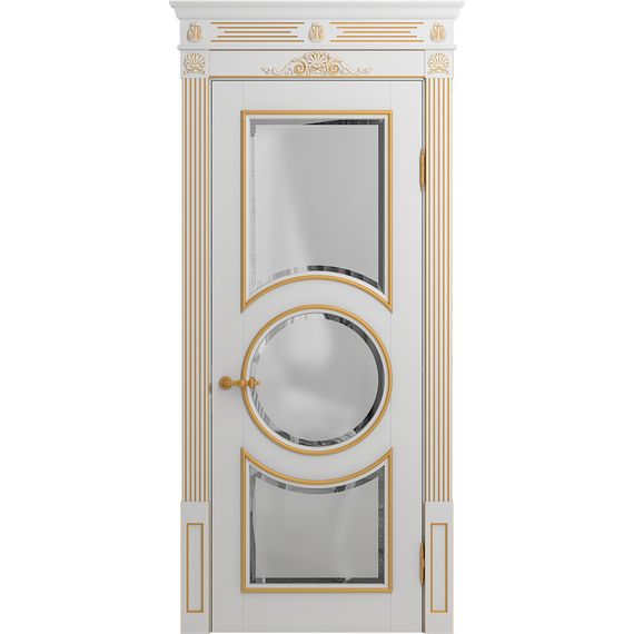 Межкомнатная дверь массив бука Viporte Лацио Амбиенте белая эмаль патина золото остекление 3