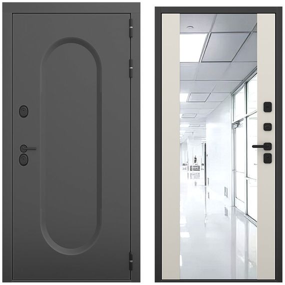 Входная дверь Мэмфис чёрный силк панель зеркало Maxi силк грей