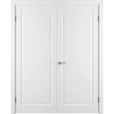 Двухстворчатая распашная дверь Аура белая эмаль глухая