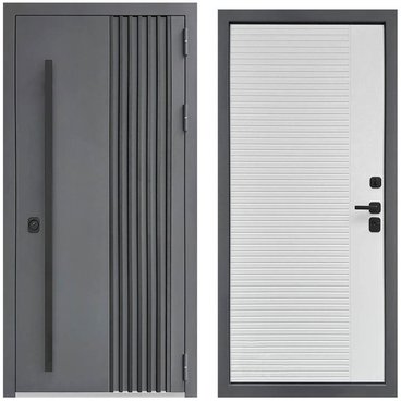 Входная уличная дверь RX-34 Термо муар RAL 7016 ПВХ белый матовый