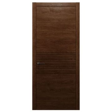 Межкомнатная дверь массив дуба Alvero Флэт-II табачный глухая