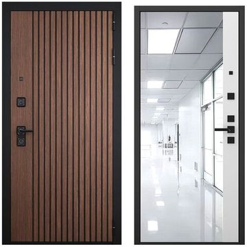 Входная дверь Шторм американский орех чёрный кварц панель зеркало 3D