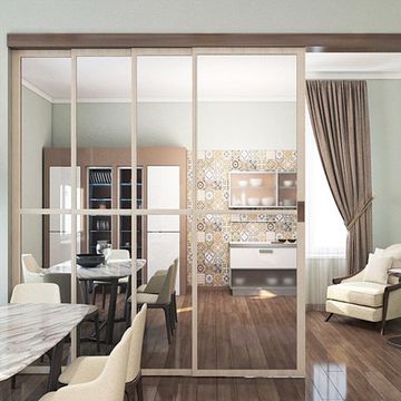 Раздвижная алюминиевая перегородка с зеркалом 4-С белёный дуб