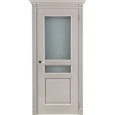 Межкомнатная дверь массив дуба Виктория эмаль слоновая кость остекленная