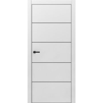 Межкомнатная дверь ПЭТ Silk-4 светло-серая кромка ABS чёрная молдинг