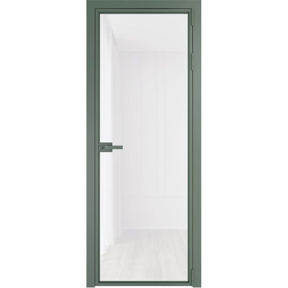Алюминиевая межкомнатная дверь 1AX зелёный воск остеклённая