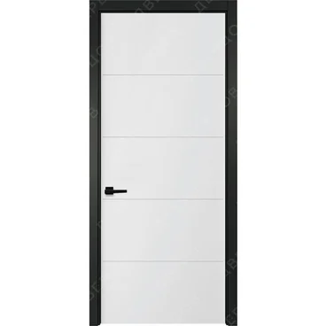 Межкомнатная белая дверь Геометрия 4 с чёрным наличником