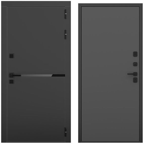 Входная дверь Горизонт чёрный кварц панель гладкая антрацит