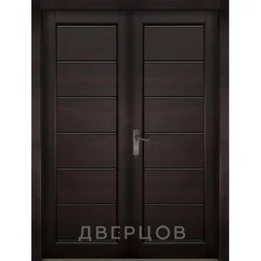 Межкомнатная распашная двустворчатая дверь массив ольхи ОКА Премьер плюс венге остекленная