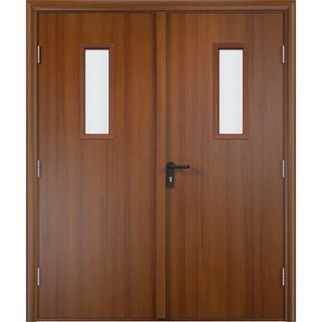 Дверь противопожарная деревянная двупольная ПВХ EI60 лесной орех со стеклом