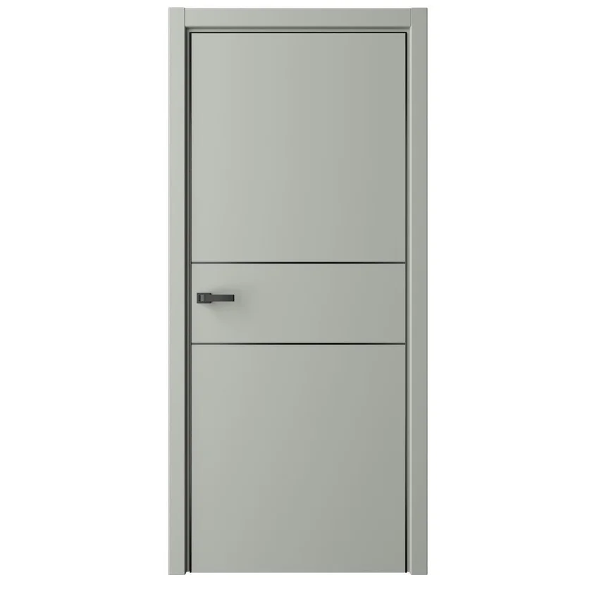 Межкомнатная дверь эмаль Лайн 3 латте глухая чёрная алюминиевая кромка