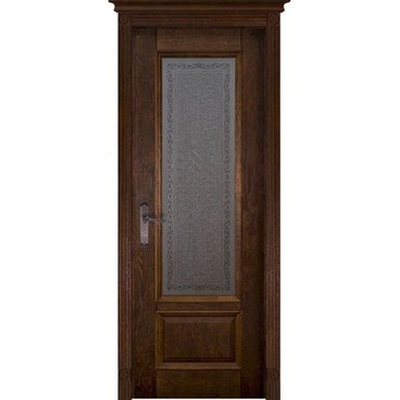 Межкомнатная дверь массив дуба ОКА Аристократ №4 античный орех остеклённая