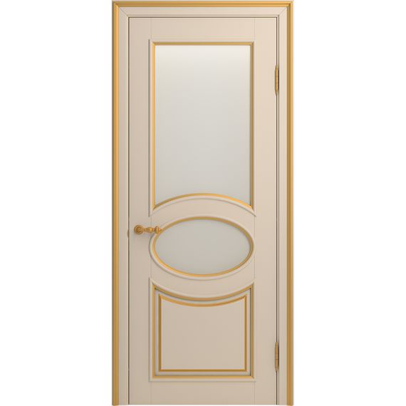 Межкомнатная дверь массив бука Viporte Лацио ваниль патина золото остеклённая