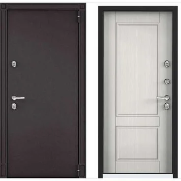 Входная стальная дверь Torex Snegir 55 MP букле коричневый ПВХ белый шамбори S55-NC-1