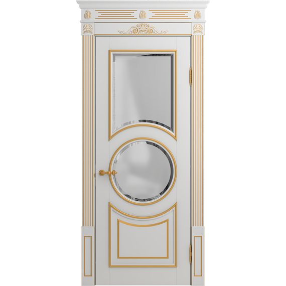 Межкомнатная дверь массив бука Viporte Лацио Амбиенте белая эмаль патина золото остекление 2