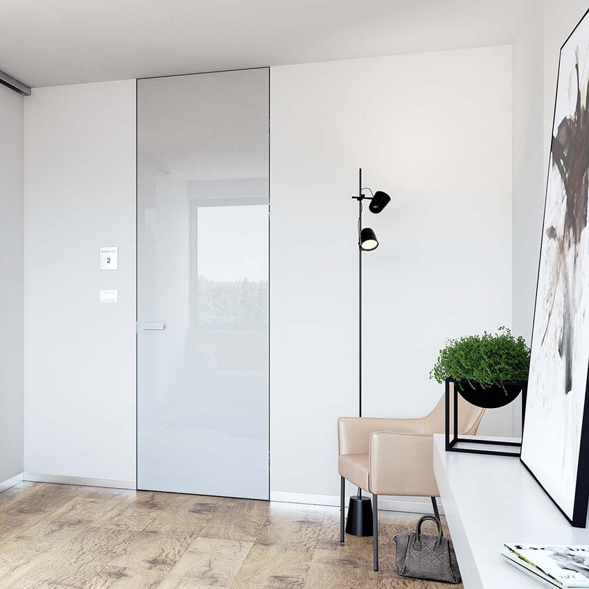 Скрытая алюминиевая дверь с декоративными панелями AGT с двух сторон