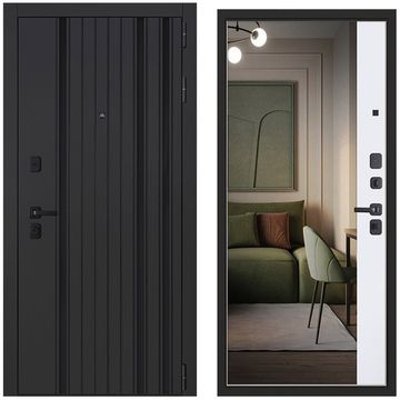 Входная дверь Solana чёрная шагрень с зеркалом внутри