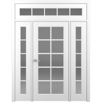 Одностворчатая распашная дверь с верхней и боковыми фрамугами Классика 5 белая со стеклом