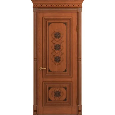 Межкомнатная дверь массив дуба Монако табачный глянец патина чёрная глухая