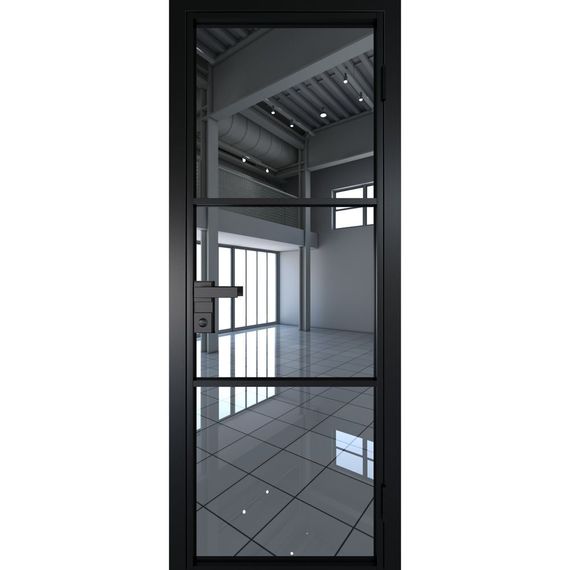 Межкомнатная алюминиевая дверь 13AG чёрная матовая RAL 9005 остеклённая