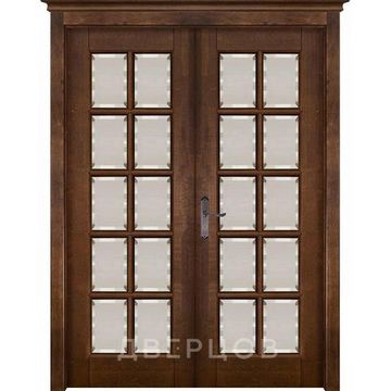 Межкомнатная дверь массив ольхи ОКА Лондон 2 античный орех распашная двустворчатая остеклённая