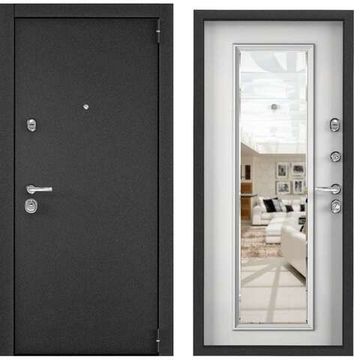 Входная дверь Super Omega 100 чёрный муар металлик SO-KB-5 КТ белый с зеркалом