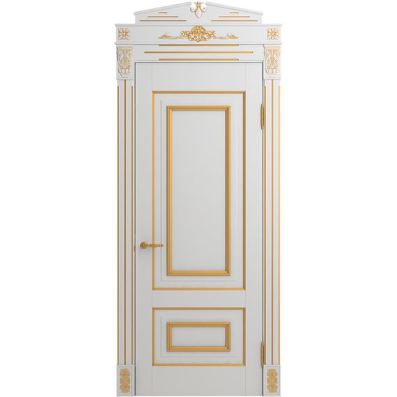 Межкомнатная дверь массив бука Viporte Неаполь белая эмаль патина золото глухая
