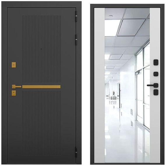 Входная дверь Артдеко чёрный силк панель зеркало Maxi манхеттен