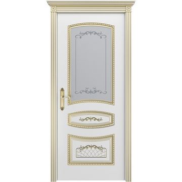 Межкомнатная дверь эмаль Соната В3 белая патина золото со стеклом
