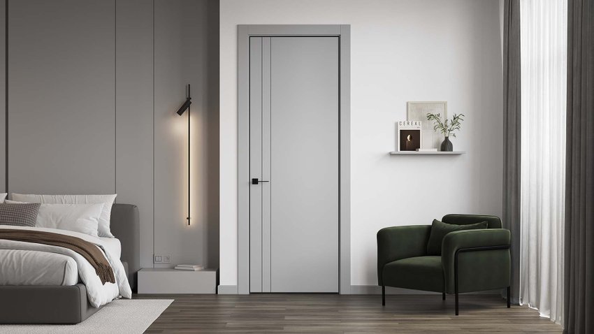 Фото межкомнатной двери керамик MN 4 шеллак серый глухая в интерьере