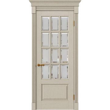 Межкомнатная дверь массив дуба Alvero Анна молоко патина золото остеклённая