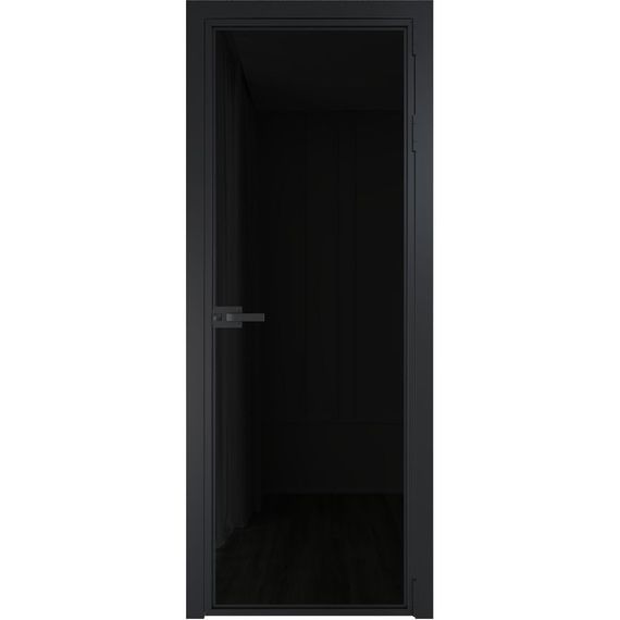 Алюминиевая межкомнатная дверь 1AX чёрная матовая RAL 9005 остеклённая