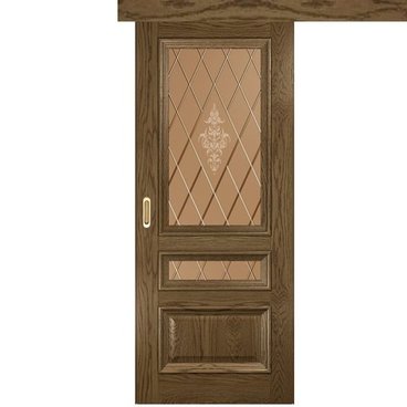 Межкомнатная одностворчатая дверь купе Фараон 2 светлый морёный дуб со стеклом