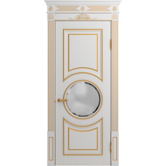 Межкомнатная дверь массив бука Viporte Лацио Амбиенте белая эмаль патина золото остекление 4