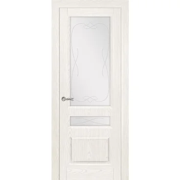 Межкомнатная дверь шпонированная Ситидорс Малахит 2 белый ясень остеклённая