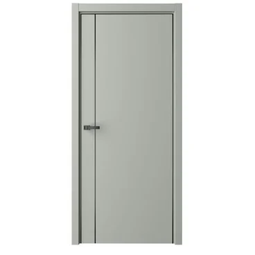 Межкомнатная дверь эмаль Лайн 4 серая глухая чёрная алюминиевая кромка